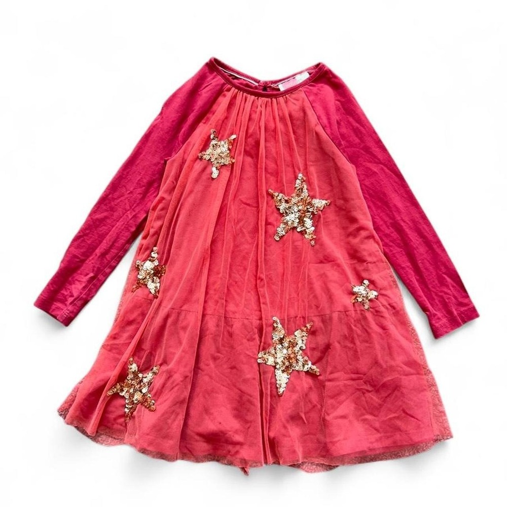 Mini Boden Red Sequin Star Dress Girls 5-6Y